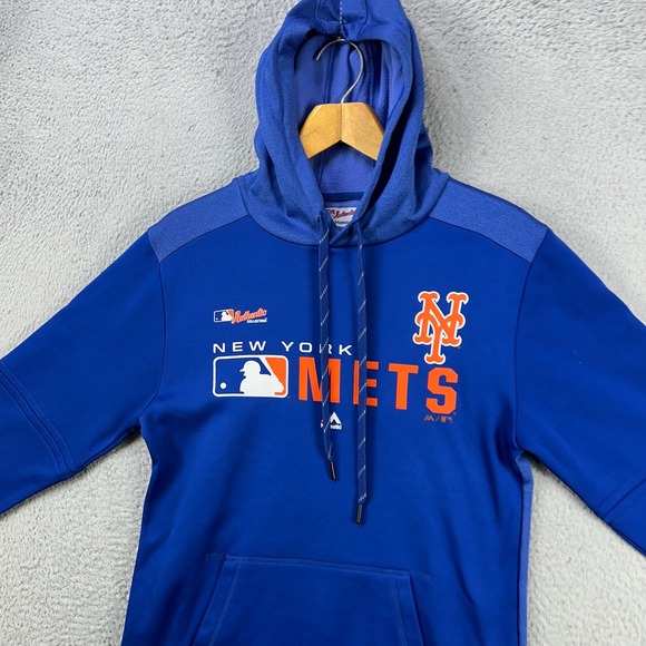 New York Mets Sweatshirt Hoodie Men Small Blue Drawstring Logo Baseball Majestic